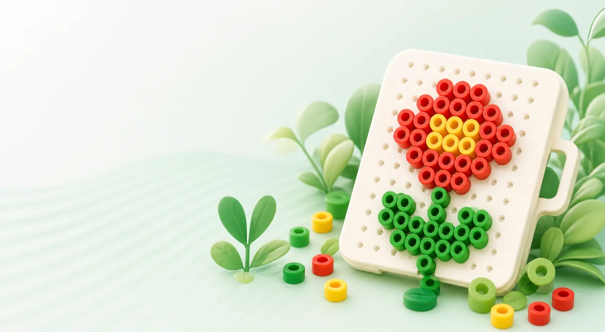 彩色拼豆组成的小花创意作品